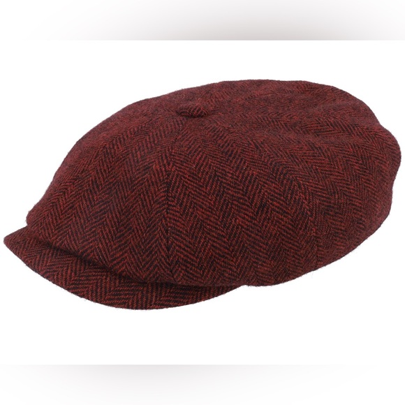 Stetson Hatteras Wool Herringbone Burgundy Flat Cap R168-15 - Picture 2 of 6